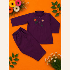 Boys royal purple embroidered kurta pajama with floral embroidery from Baby Bee Boutique's Rabi ul Awal Edit '26, perfect for Eid Milad-un-Nabi ﷺ and Islamic celebrations.