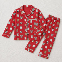 Bears Scarlet Red Unisex Linen Nightwear Set