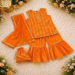 Shehzadi Amber Glow Katan Silk Gota Gharara Set