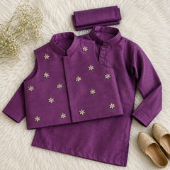 Royal Purple Raw Silk Waistcoat Set - Embellished