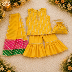 Shehzadi Mustard Yellow Katan Silk Gota Gharara Set