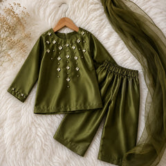 Olive Glade Shamoz Silk Hand-Embellished Kurti Set