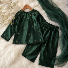 Emerald Pine Shamoz Silk Hand-Embellished Kurti Set