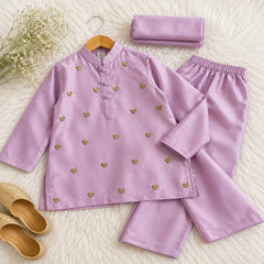 Lilac Mist Tussar Silk Hand-Embellished Kurta Set