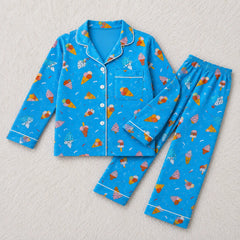Sweet Gelato Cerulean Blue Unisex Linen Nightwear Set